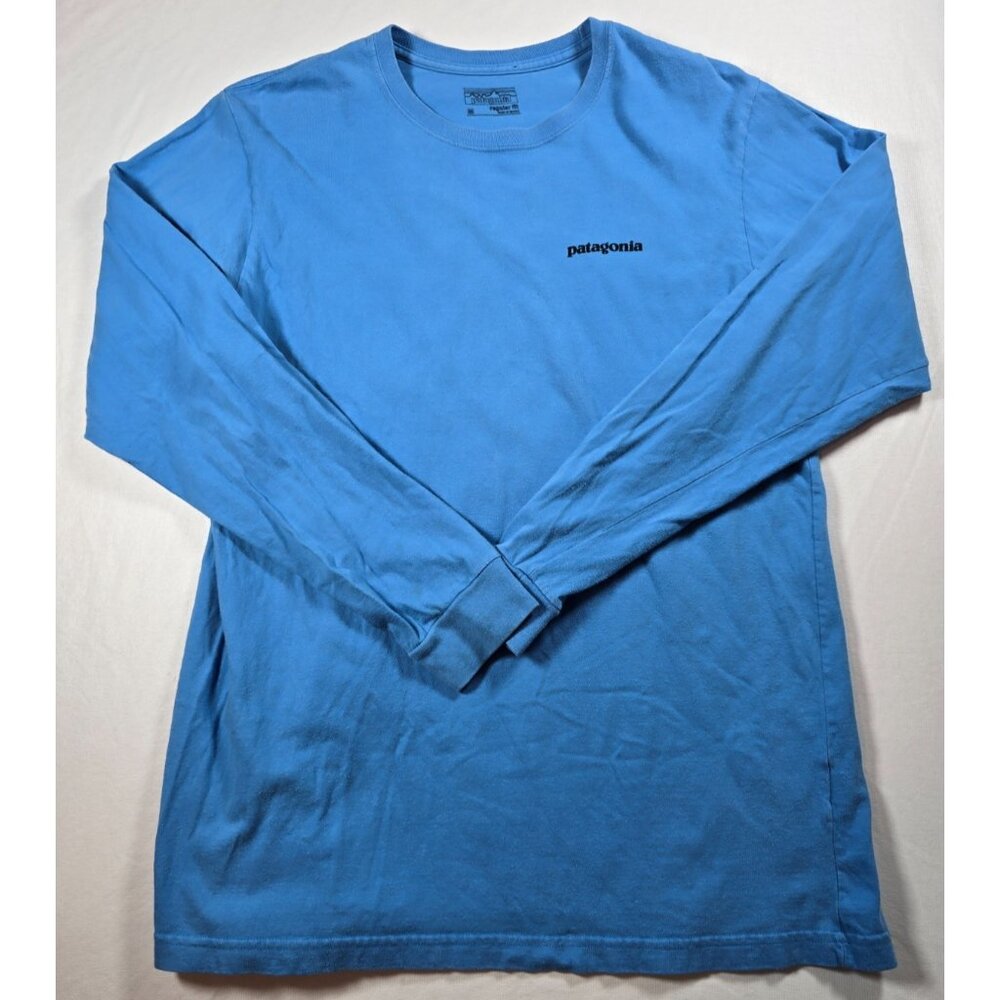 Patagonia Men’s Medium Blue Long Sleeve Cotton Jersey Crew Neck T‑Shirt Logo